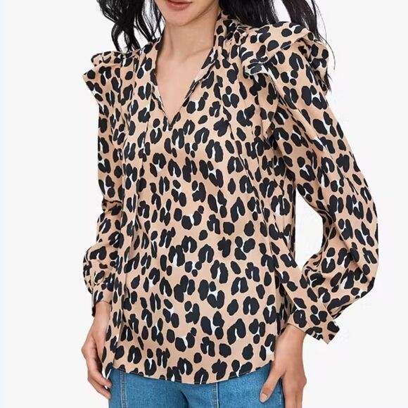 Kate Spade Forest Feline Tie-neck Top Blouse Small - Picture 1 of 15